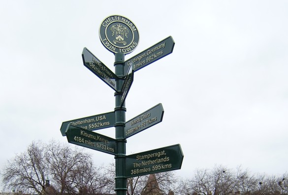 View of Cheltenham Twinning Signpost